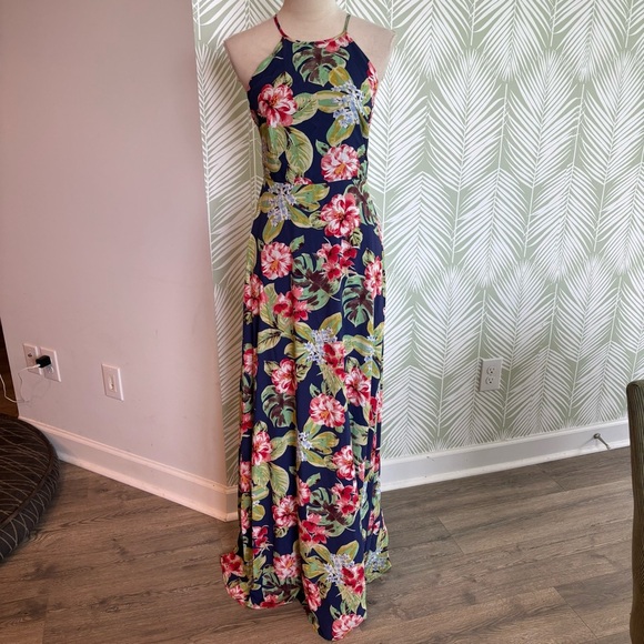Lulus Havana Oh NaNa Navy Blue Floral Print Maxi Dress Medium Tropical Resort - Picture 5 of 10